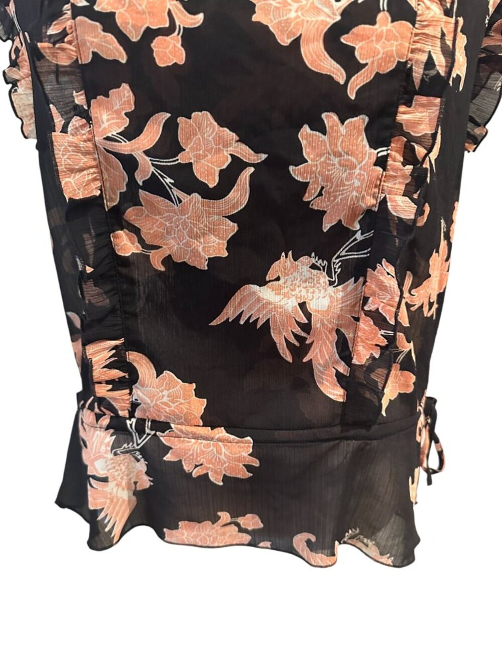 SCOTCH & SODA Black Pink Bird Floral Sheer Top Size XS - Picture 5 of 8